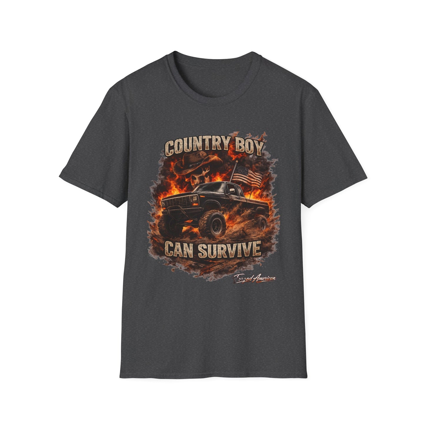 COUNTRY BOY CAN SURVIVE T-SHIRT – TRUCK FIRE PATRIOTIC OUTLAW TEE