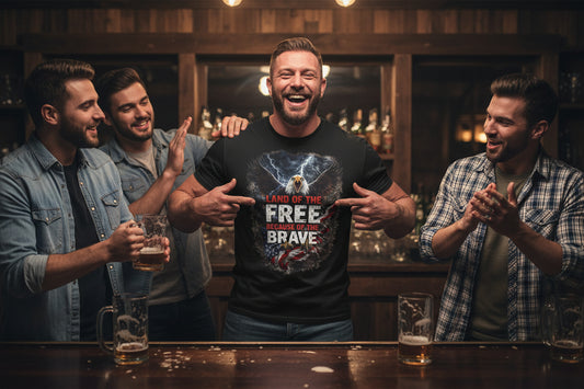 LAND OF THE FREE BECAUSE OF THE BRAVE – Patriotic Eagle T-Shirt