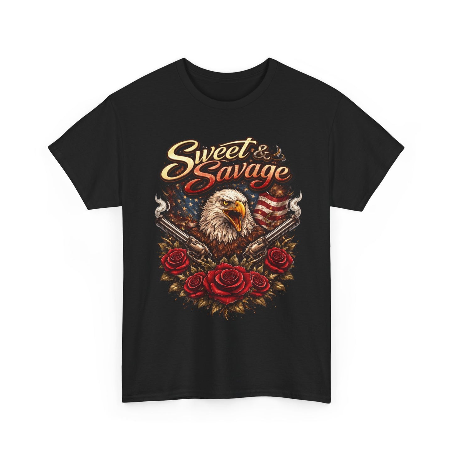 SWEET & SAVAGE WOMEN’S T-SHIRT | PATRIOTIC EAGLE GRAPHIC TEE | BOLD AMERICAN PRIDE SHIRT