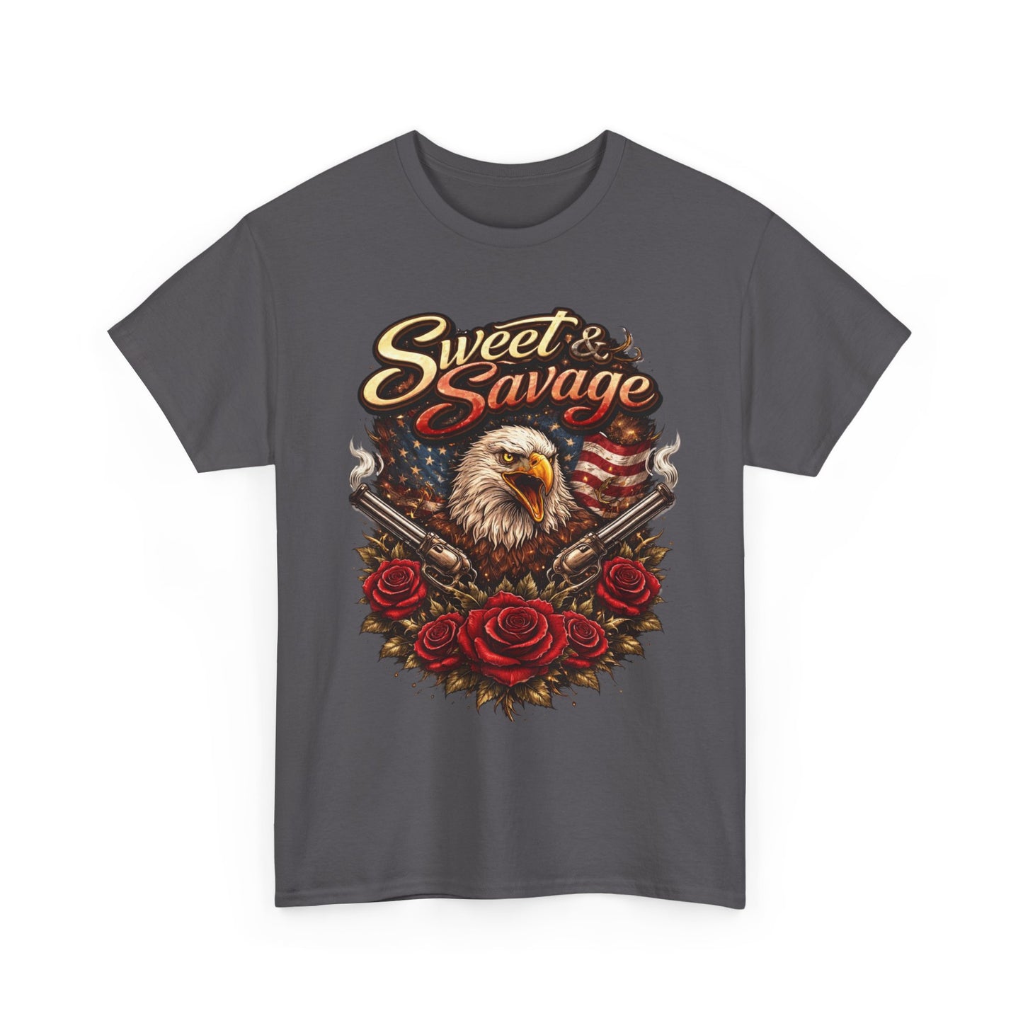 SWEET & SAVAGE WOMEN’S T-SHIRT | PATRIOTIC EAGLE GRAPHIC TEE | BOLD AMERICAN PRIDE SHIRT