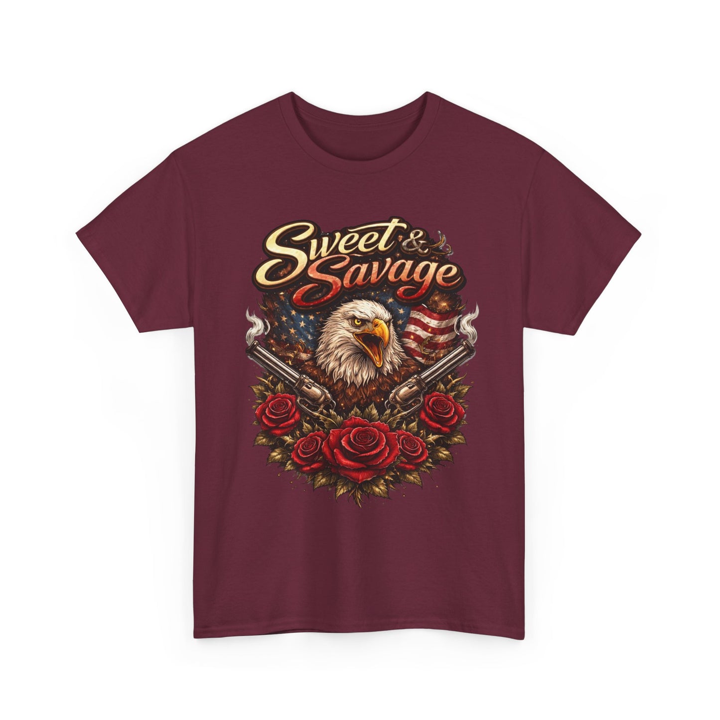 SWEET & SAVAGE WOMEN’S T-SHIRT | PATRIOTIC EAGLE GRAPHIC TEE | BOLD AMERICAN PRIDE SHIRT