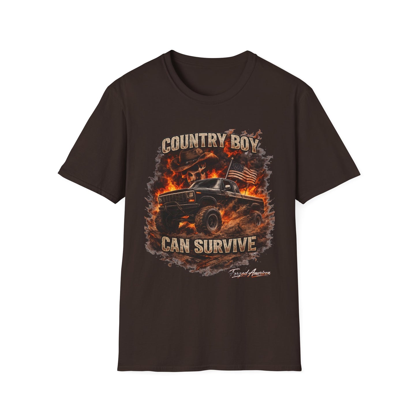 COUNTRY BOY CAN SURVIVE T-SHIRT – TRUCK FIRE PATRIOTIC OUTLAW TEE