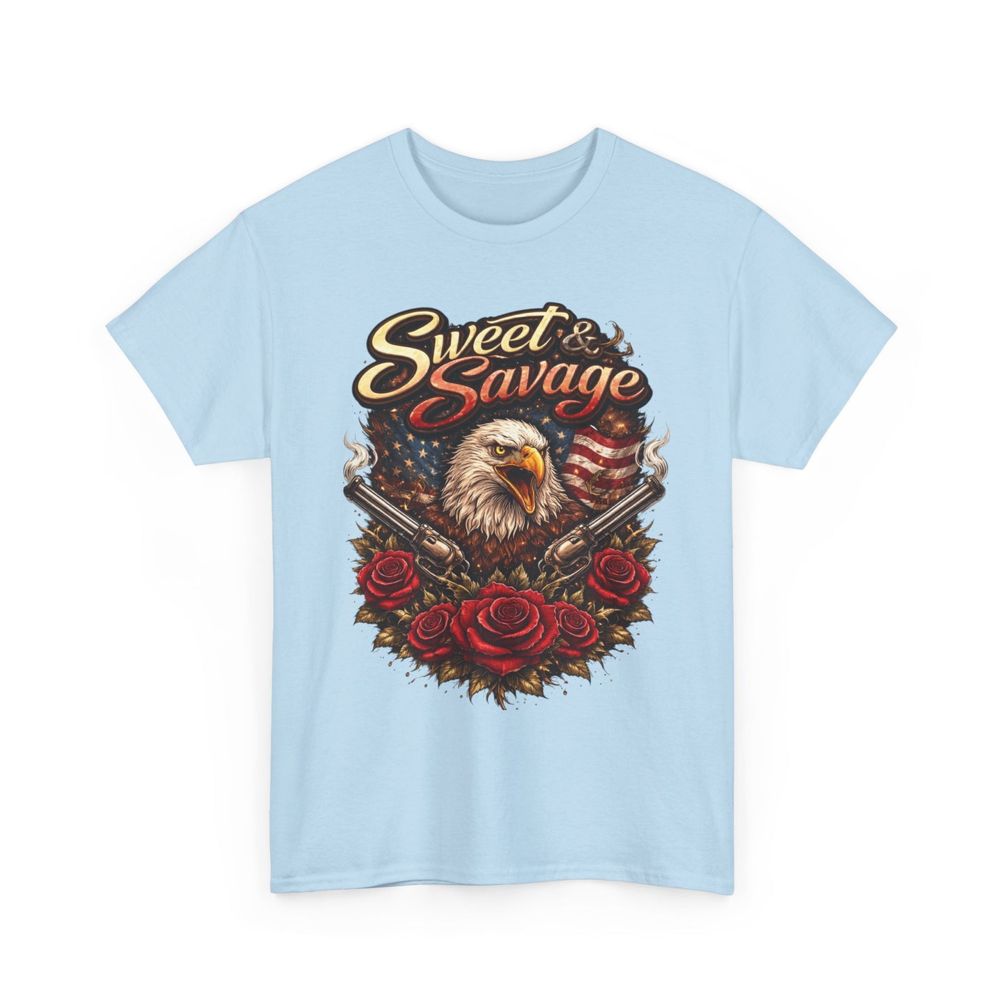 SWEET & SAVAGE WOMEN’S T-SHIRT | PATRIOTIC EAGLE GRAPHIC TEE | BOLD AMERICAN PRIDE SHIRT