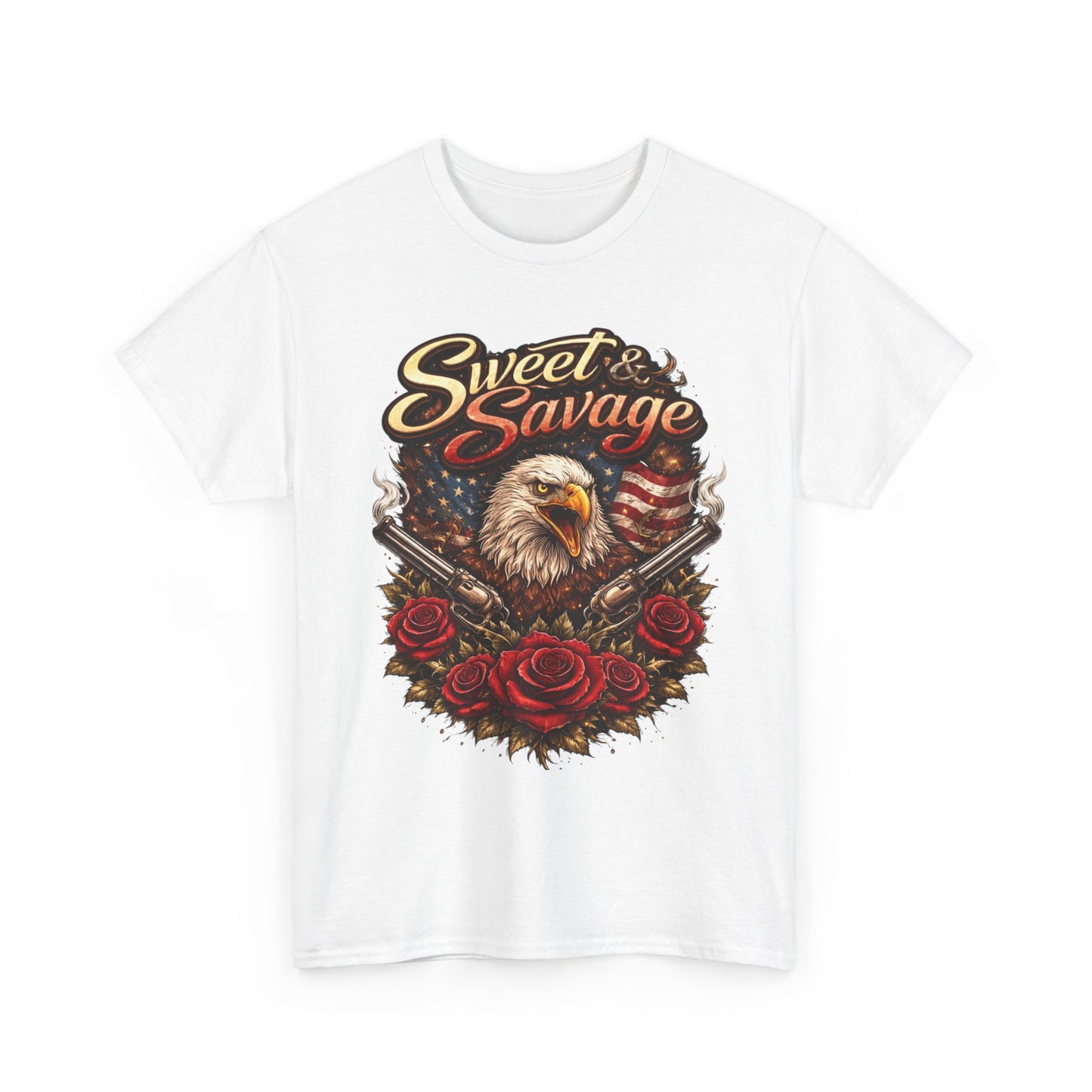 SWEET & SAVAGE WOMEN’S T-SHIRT | PATRIOTIC EAGLE GRAPHIC TEE | BOLD AMERICAN PRIDE SHIRT