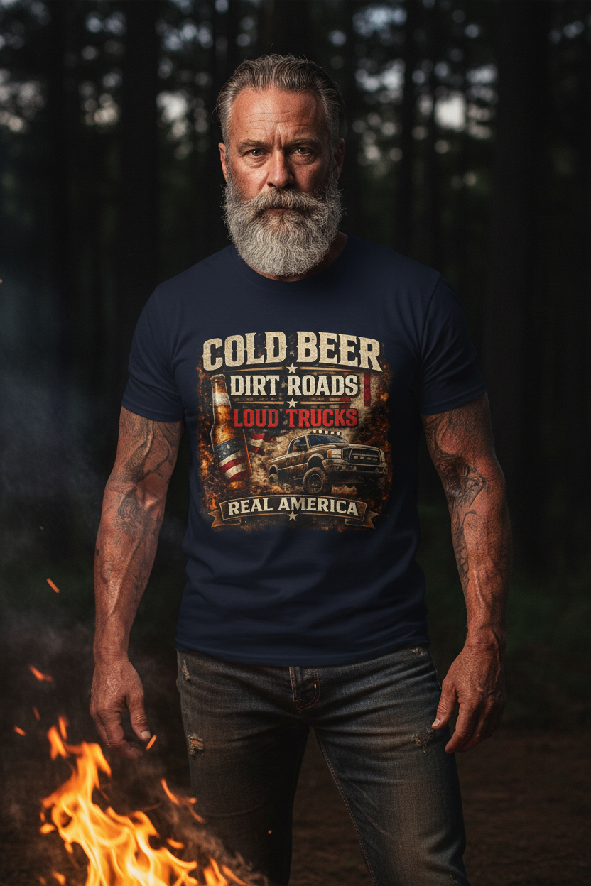Cold Beer Dirt Roads Loud Trucks T-Shirt – Real America Country Lifestyle Tee
