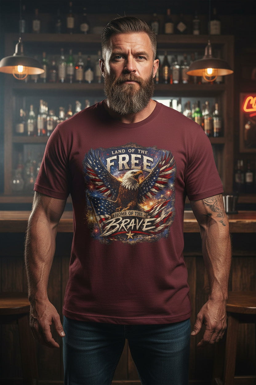 LAND OF THE FREE – HOME OF THE BRAVE Patriotic Eagle T-Shirt